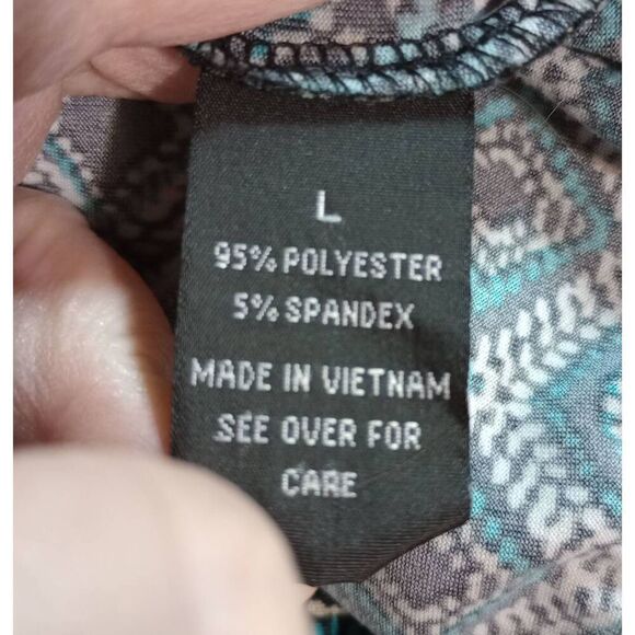 AB Studio Shirt Ladies Large Aquamarine Black Short‎ Sleeve Stretchy - Picture 5 of 6